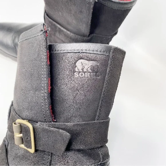 SorelMajor Moto Boot, Black, Buffalo Plaid Liner #NL2432-010 Sz. 7.5